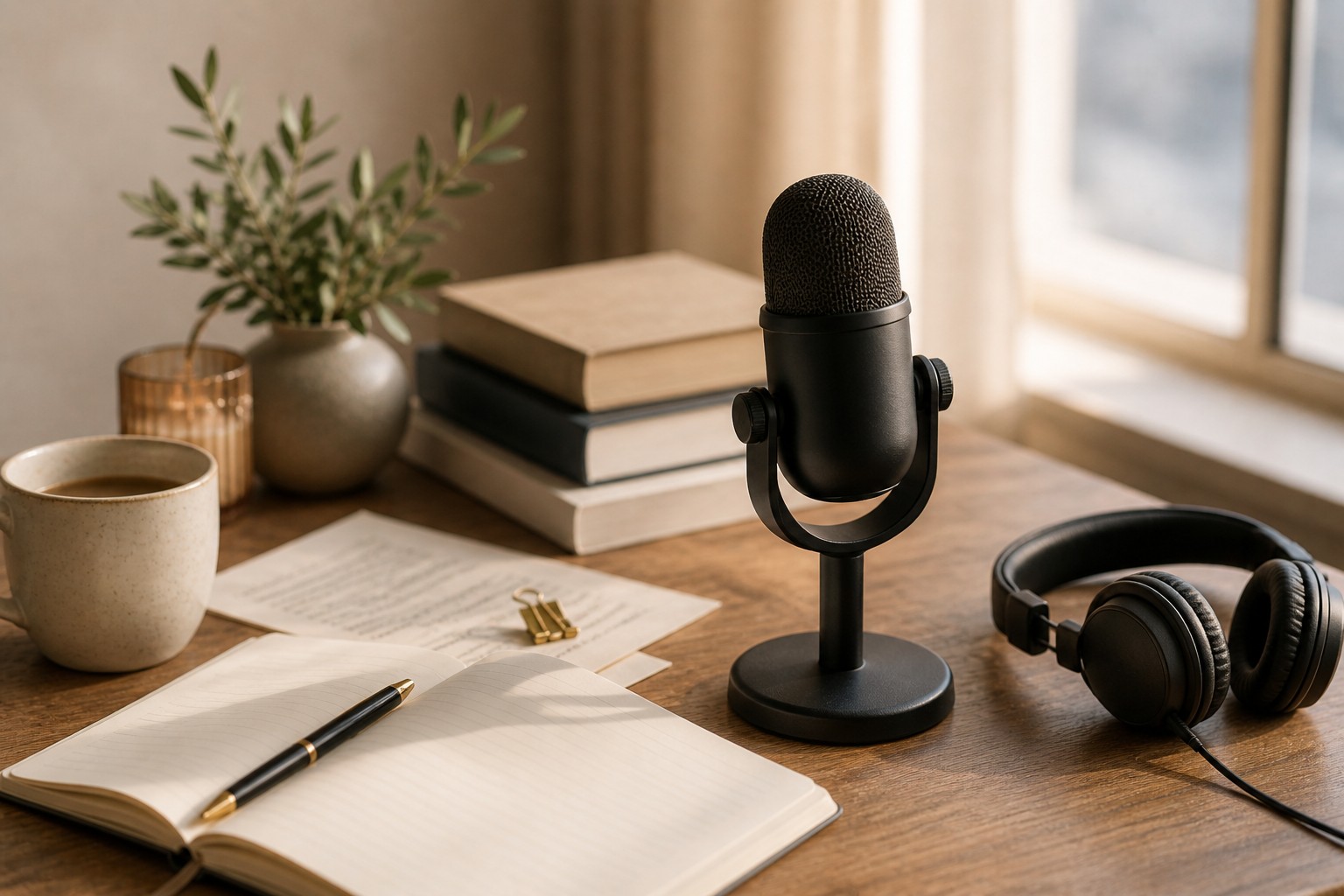 Podcast microphone representing media interviews and PR visibility